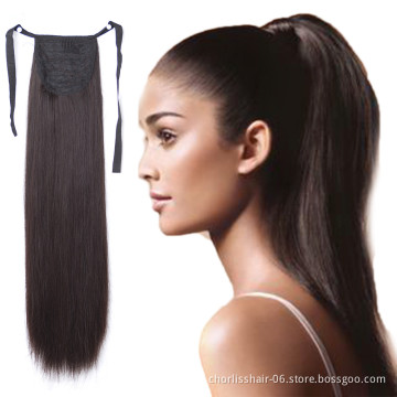 8A Hot Selling Long Curly Straight Heat Resistant Hair Extension Clip In Synthetic Hair Ponytails Wrap Around Pony Tail